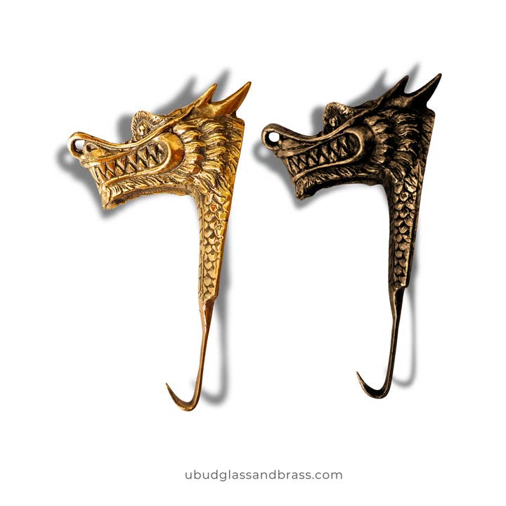 Brass Chinese Dragon Wall Hook – Dark Academia Feng Shui Coat & Towel Hanger for wholesale by Ubud Glass