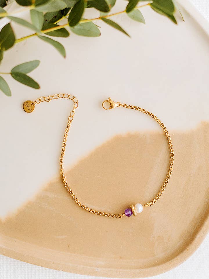 Bracelet Tisha - Améthyste & Perle d’eau douce pour la vente par SIKA BIJOUX