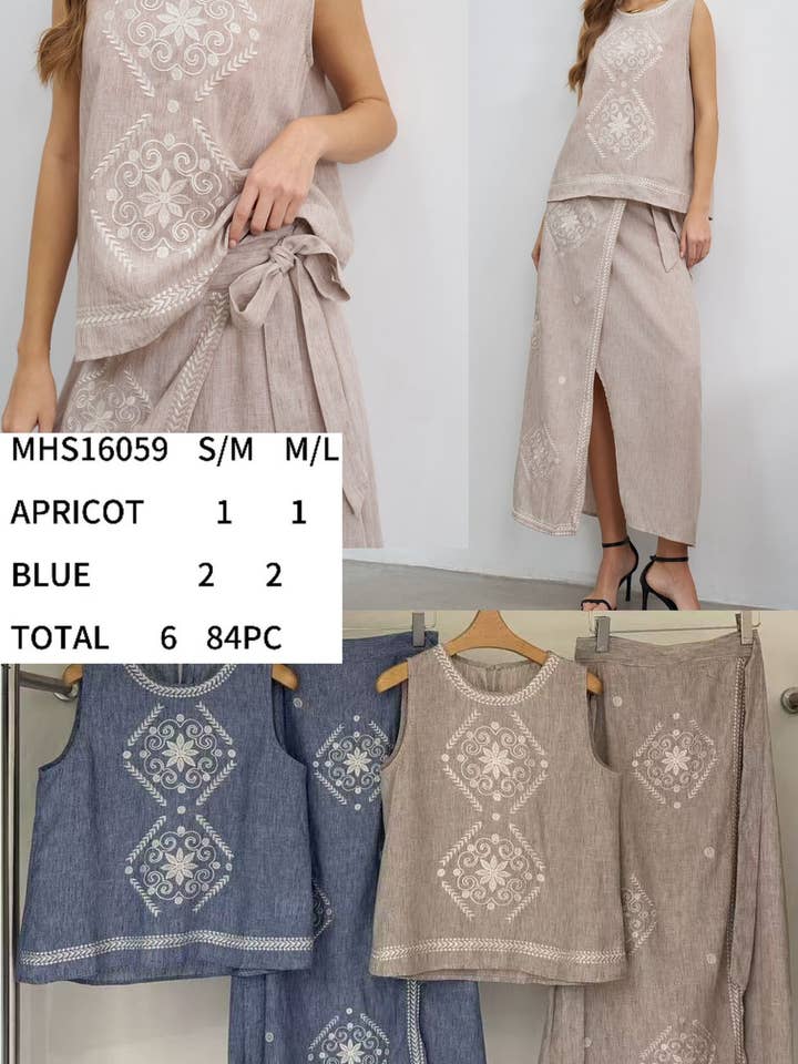WRAP SKIRT AND TOP SETS WITH EMBROIDERED DETAILS for wholesale by SWEET MAGIC MODA Y COMPLEMENTOS