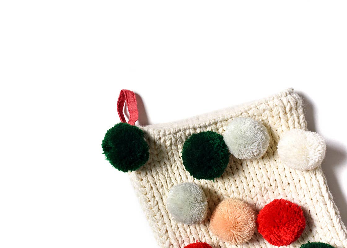 Coton Colors - Wholesale Holiday Stocking - Ecru Knit Stocking with Pom Poms3