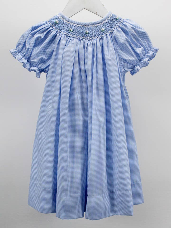 Blue Geometric Flowers Sophia Dress for wholesale by Baby Blessings Clothing