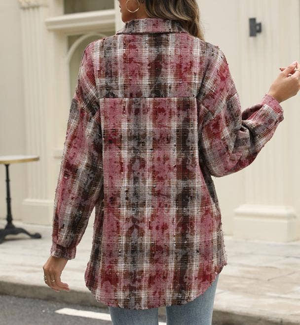 HIDDENBRAND - Wholesale Shirt Jacket/Shacket - Women's - Plaid jacket checked ripped shacket8