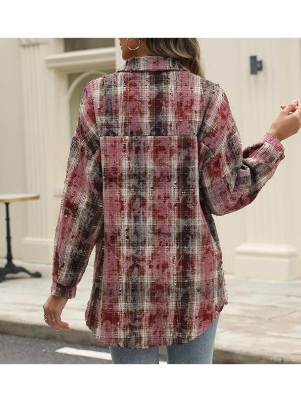 HIDDENBRAND - Wholesale Shirt Jacket/Shacket - Women's - Plaid jacket checked ripped shacket8