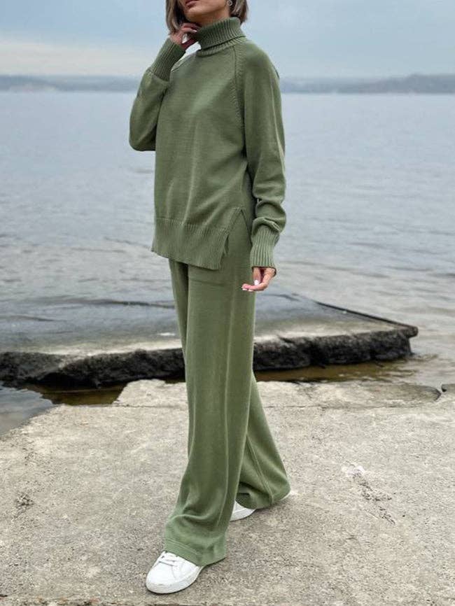 alberalkirk - Wholesale Top & Pant Set (NOT Loungewear) - Women's - Turtleneck Knit Set Women Wide Leg Pants N5A2930