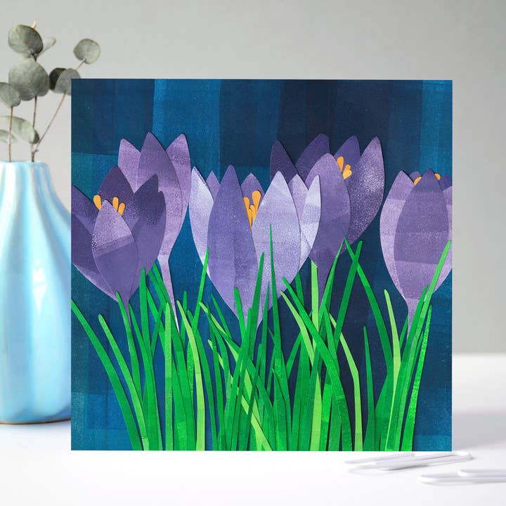 Crocuses Navy Blue Card for wholesale by Fiona Clabon Illustration