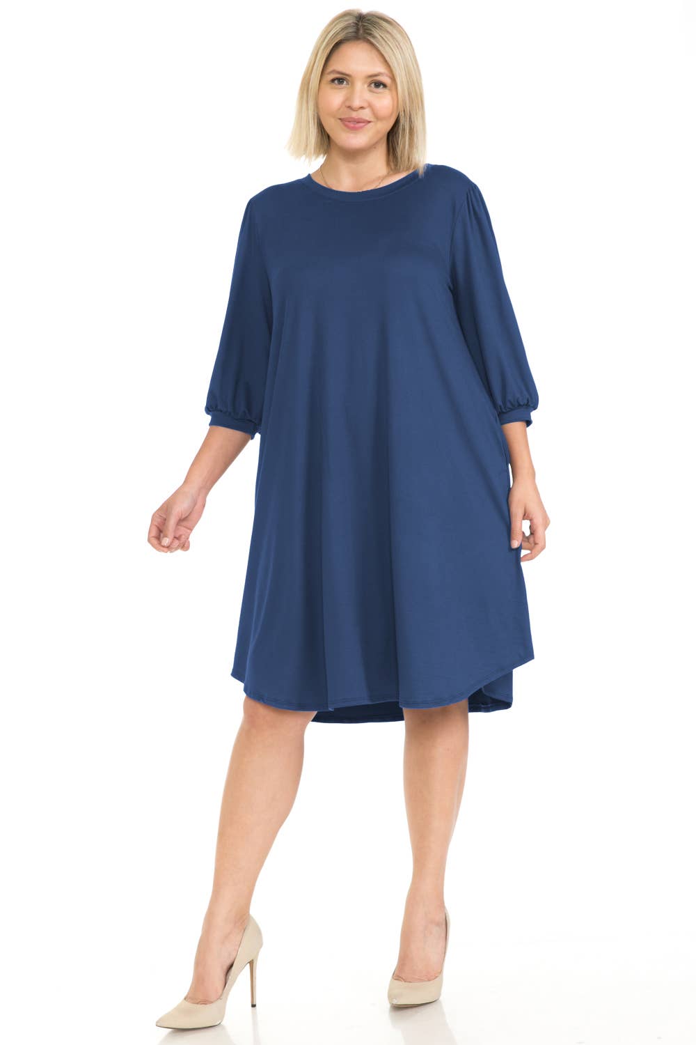 Allium - Wholesale Dress - Women's - Plus Size Balloon Sleeve Midi Dress2
