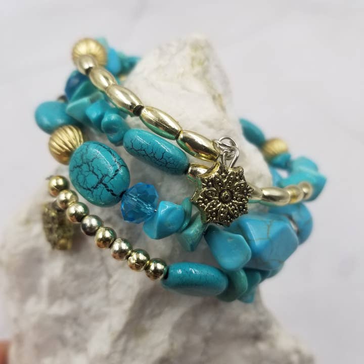 Layered Turquoise Gemstone Stretch Bracelets for wholesale by The Pretty Jewellery
