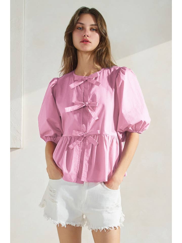 Oddi - Wholesale Blouse - Women's - Solid Cotton Poplin Front Tie Ribbon Blouse11