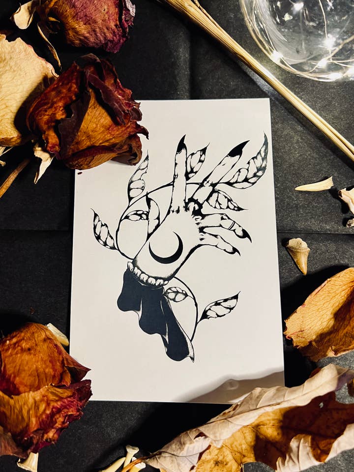 Witch Hand Mini Print | Gothic, Witch Art, Dark Illustration for wholesale by BLKCatStudio