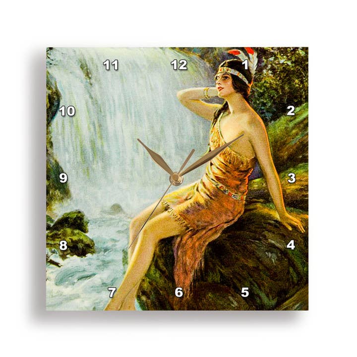3dRose, Vintage Native American Princess Pin Up Poster Moonlit Waterfall, Wall Clock for wholesale by 3dRose