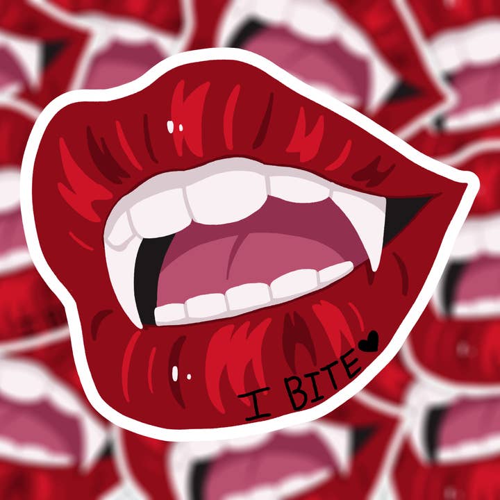 K.E. Antoloci – wholesale Sticker – I Bite Vampire Fang Lips Kink BDSM Vinyl Sticker