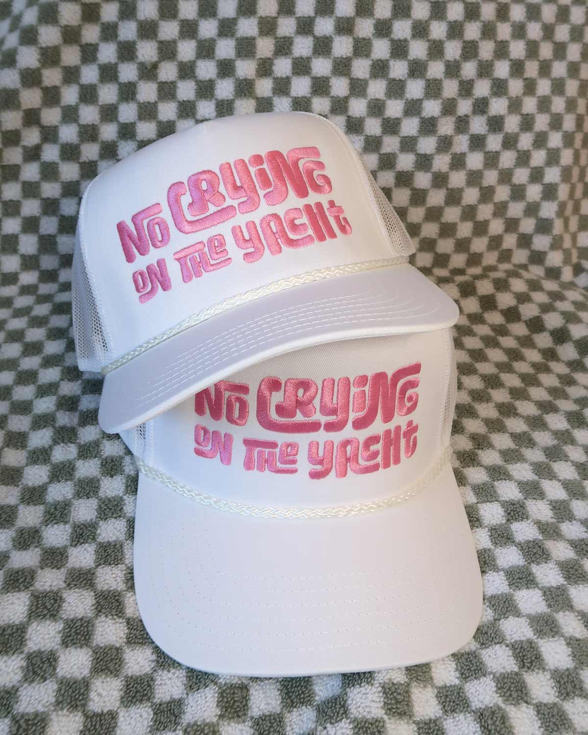 Sundrop - Wholesale Trucker Hat - Women's - No Crying on the Yacht White + Pink Rope Trucker Hat0