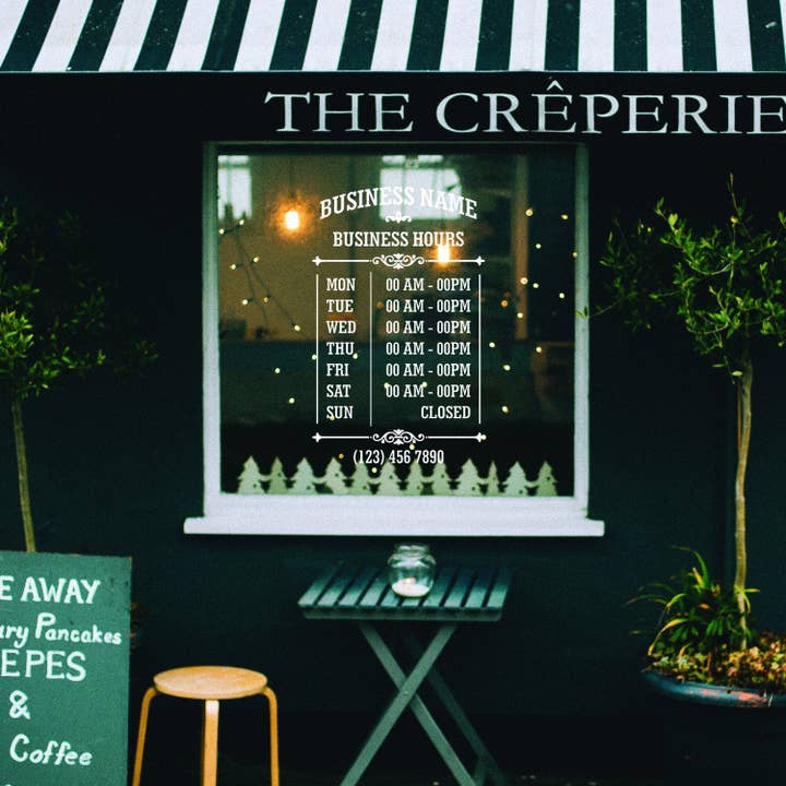 Anpassad vinylskylt för öppettider - klistermärke för butik, kontor, fönster och glasdörr; svart dekal och vita dekaler för butik eller restaurang för wholesale av Decords