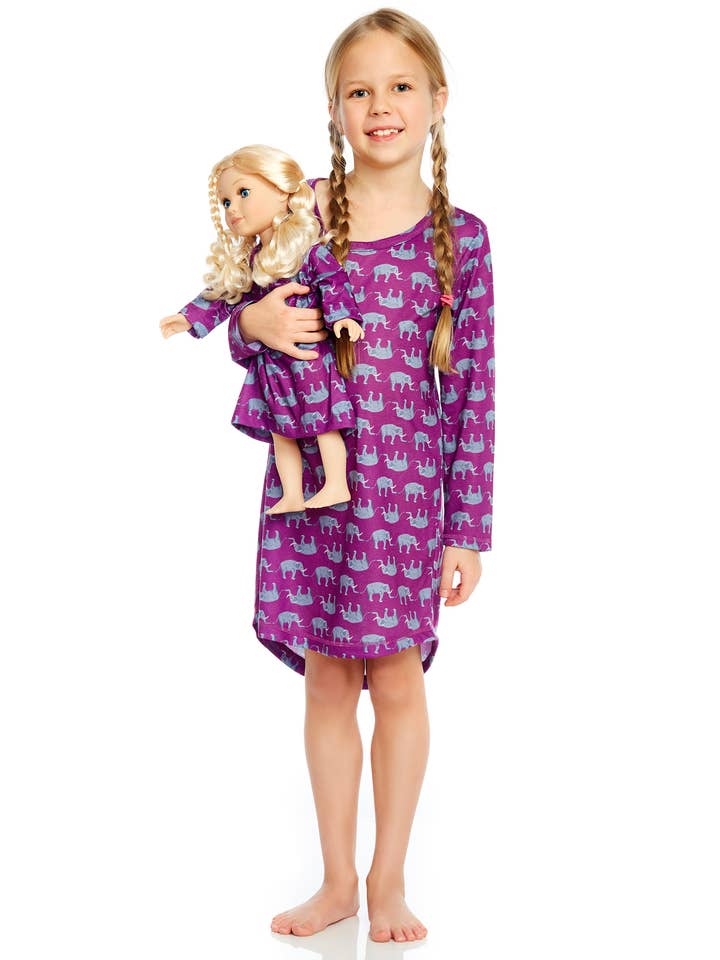 Kids Girl & Doll Elephant Nightgown for wholesale by Leveret Pajamas