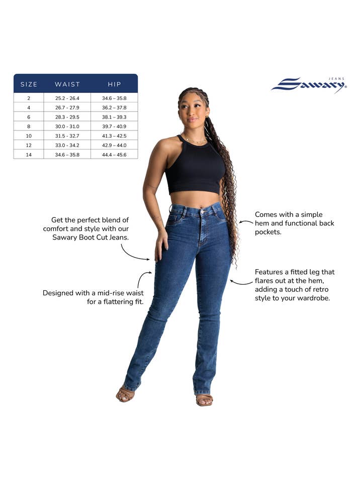 Sawary Jeans - Wholesale Jeans - Women's - Sawary Boot Cut Jeans - Denim Blue, Mid Rise, Fitted Leg7