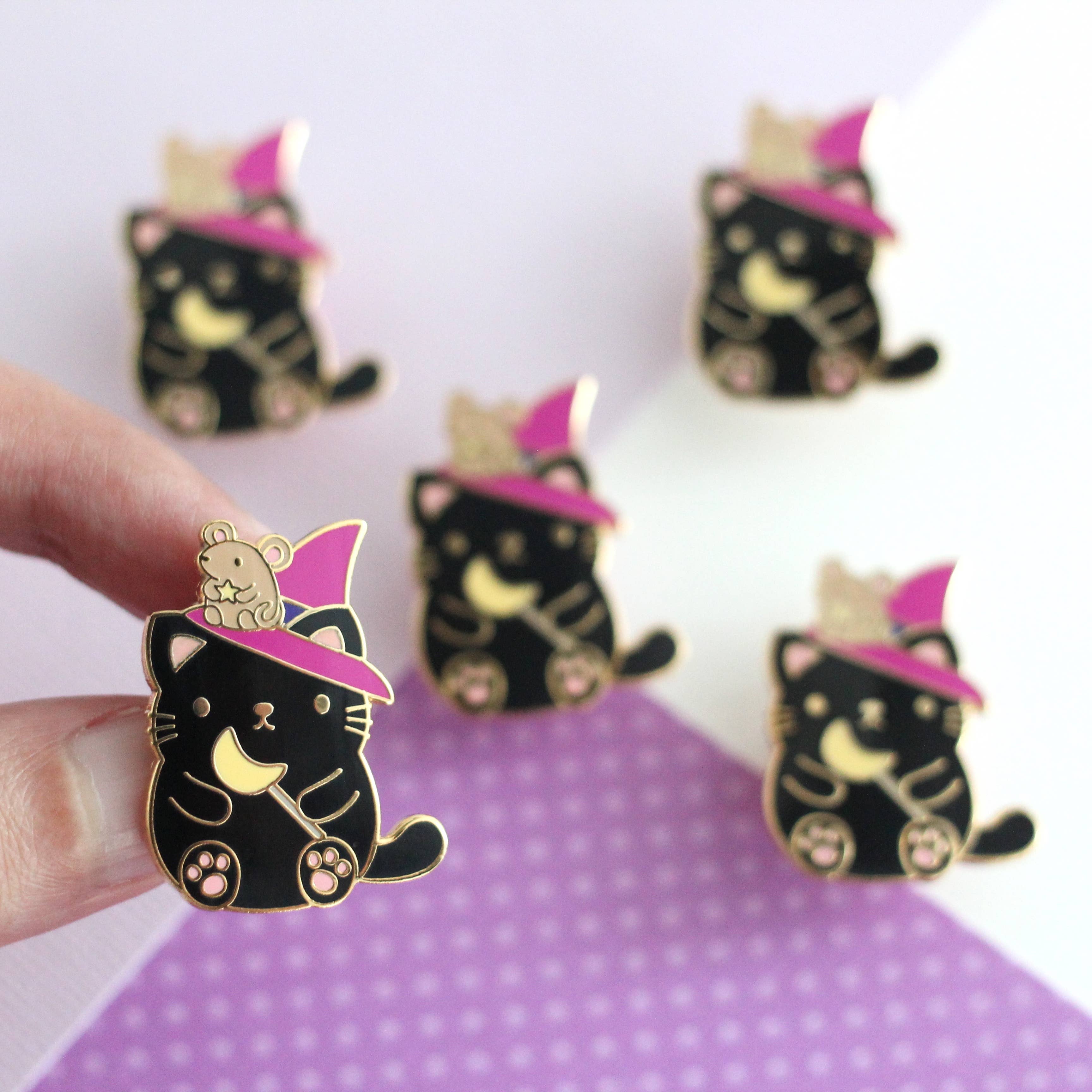 Wild Whimsy Woolies - Wholesale Lapel Pin/Button - Halloween Black Cat Pin. Witch Cat Enamel Pin2