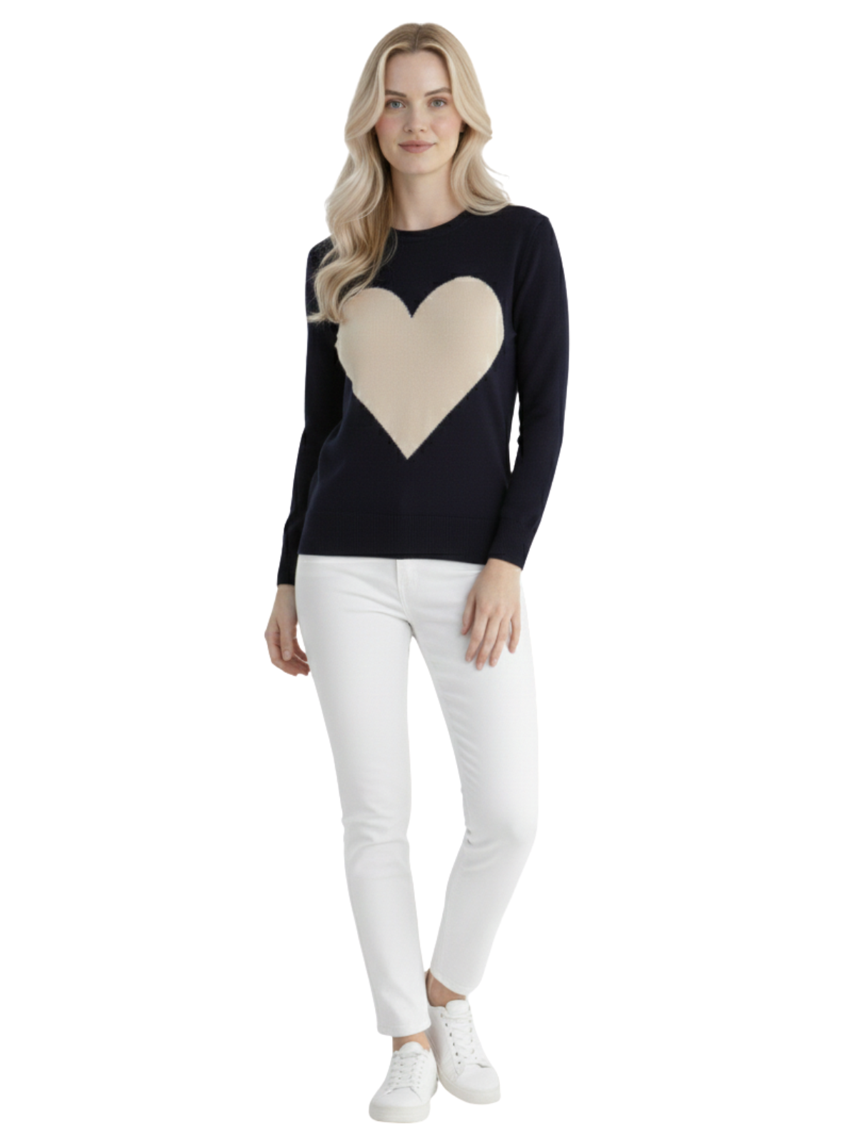 Mak - Vente Pull en maille – femme - Pull à col rond en chenille à manches 3/4 en forme de cœur MK35952