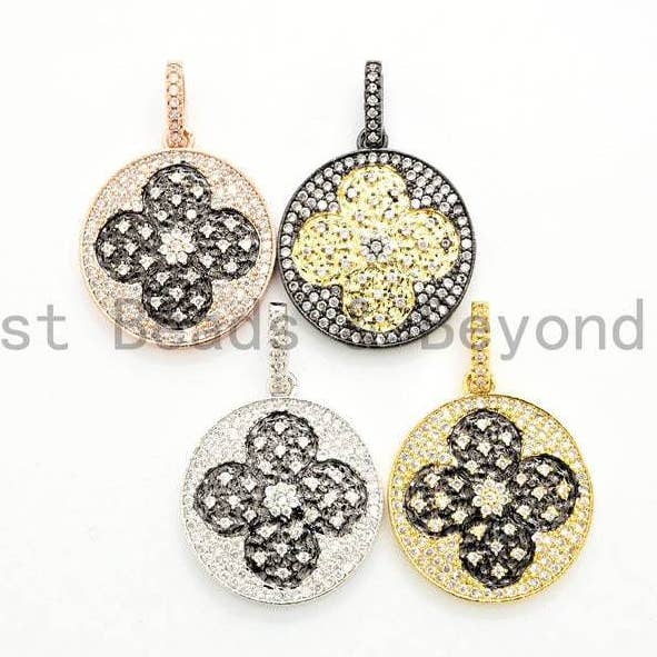 BestBeads&Beyond - Wholesale Individuele bedel/hanger - 19mm/38mm CZ Dubbele Kleur Klaver Bloem Ronde Bedel, Artikelnummer#F549c0
