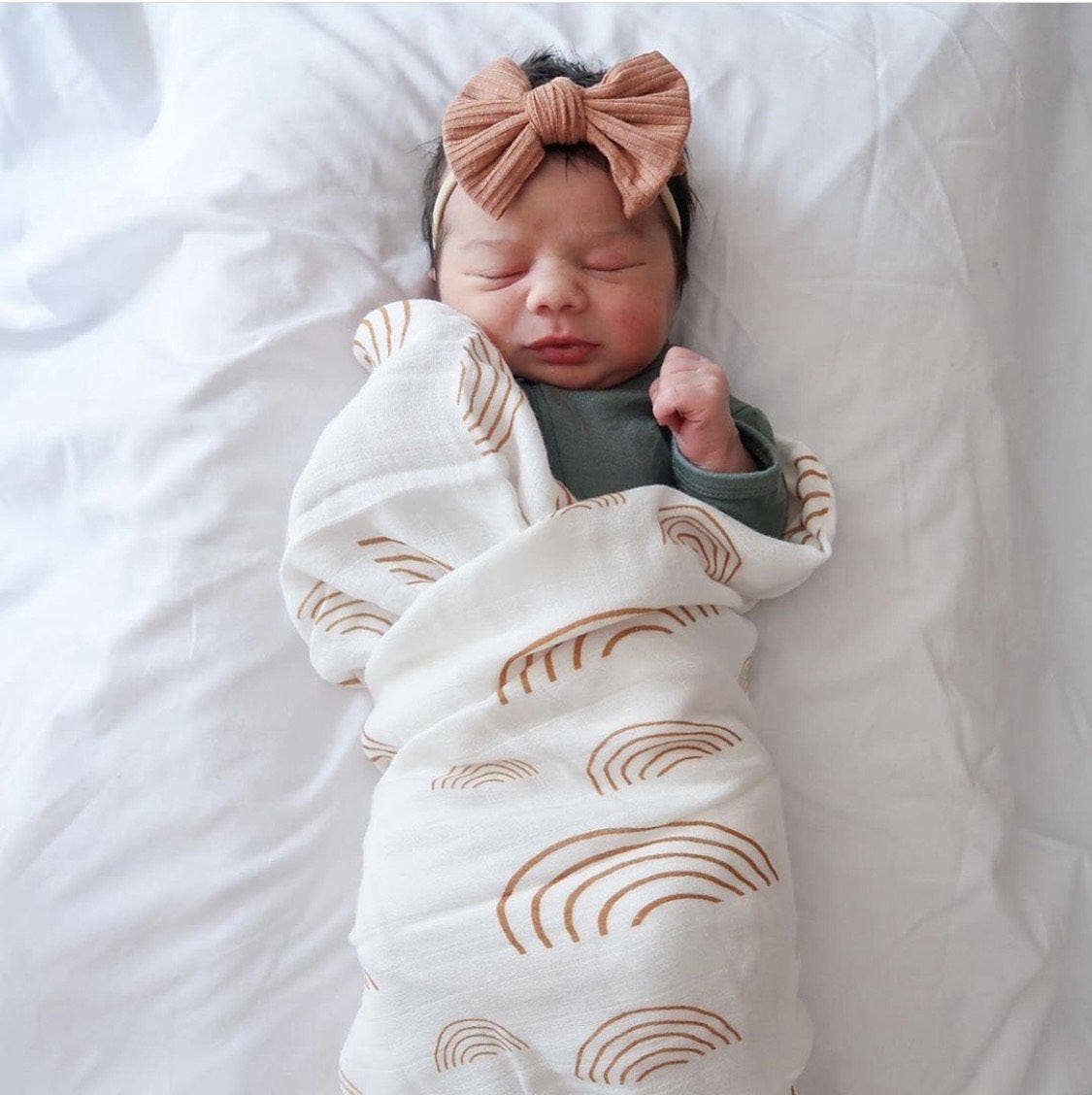 Harp Angel Boutique - Wholesale Swaddle - Baby - Caramel & White Rainbow Swaddle Blanket3