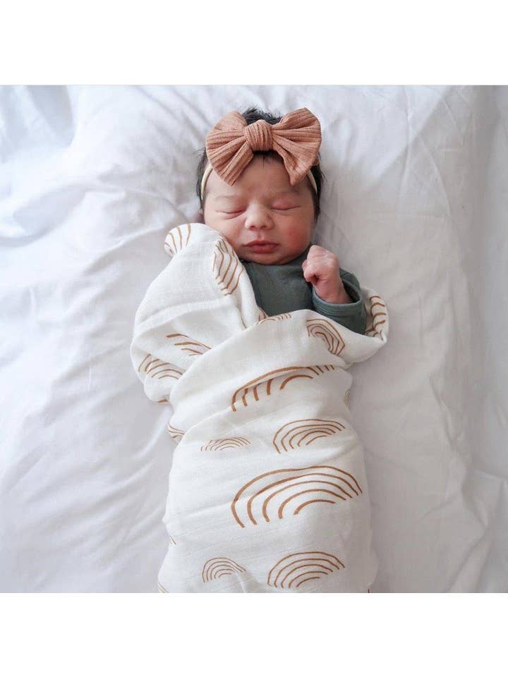 Harp Angel Boutique - Wholesale Swaddle - Baby - Caramel & White Rainbow Swaddle Blanket3