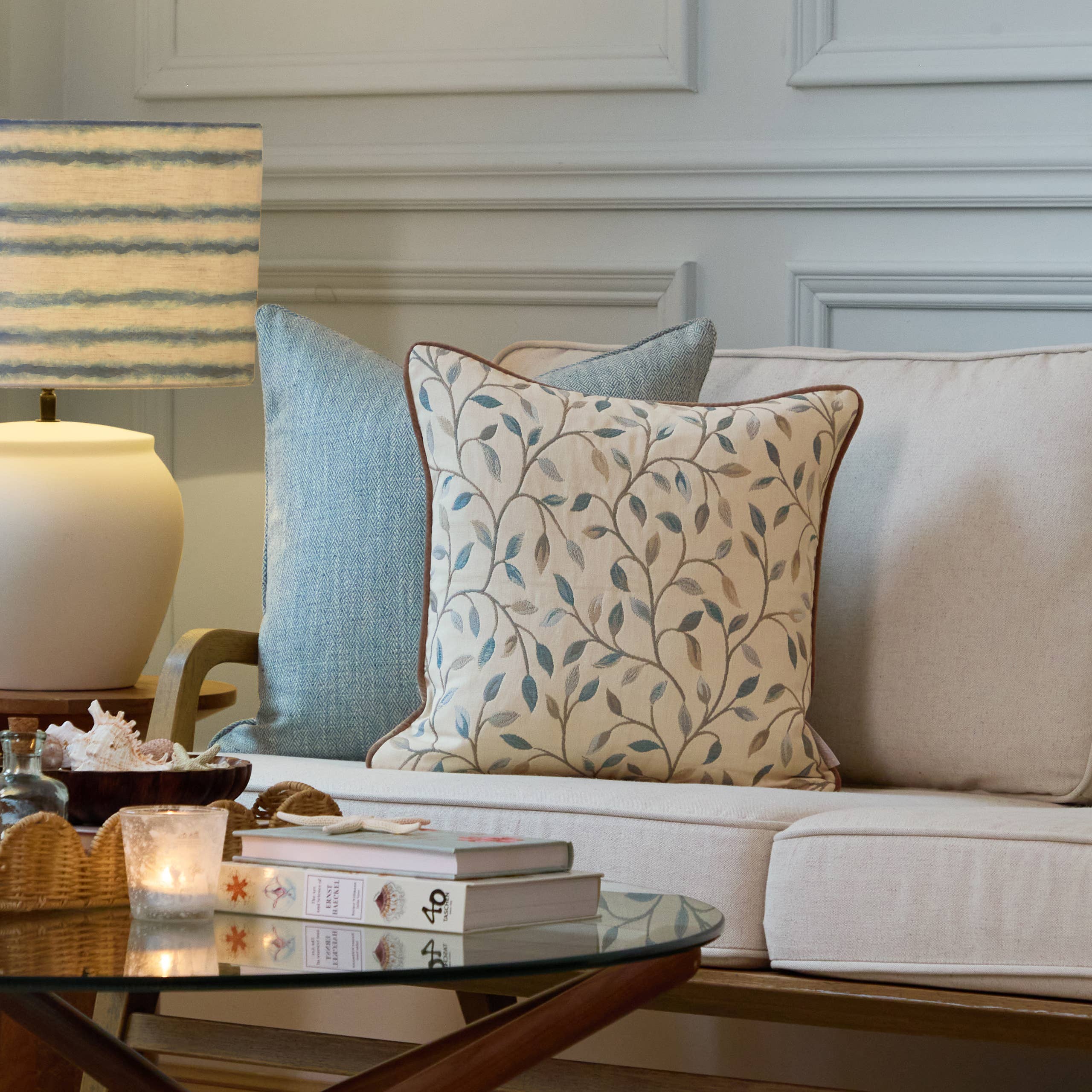 Cervino Woven Jaquard Cushion Duck Egg for wholesale on Faire5