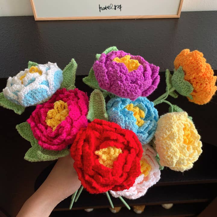 Lilyrosy - Wholesale Artificial Flowers - Lilyrosy Crochet Peony Flowers, Handmade Gifts