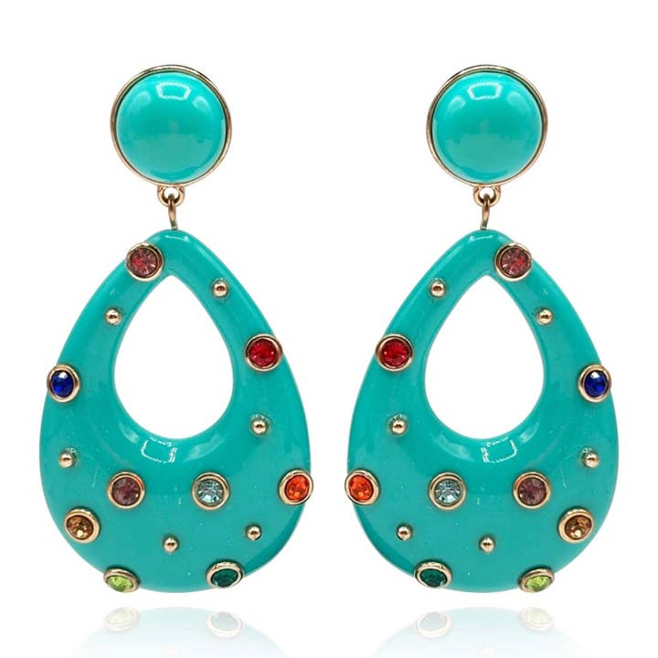 Studded Turquoise Resin Large Hoop Earrings for wholesale by Michael Nash Jewelry