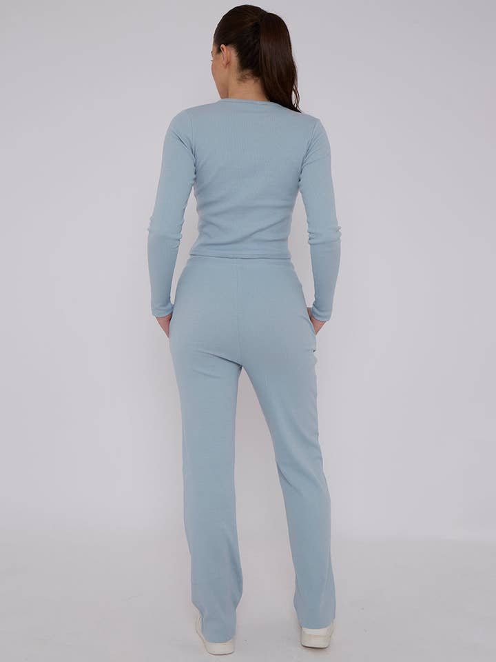 AX Labels - Wholesale Top & Pant Set (NOT Loungewear) - Women's - Ribbed Front Button Detail Top & Wide Leg Trouser Co-ord7