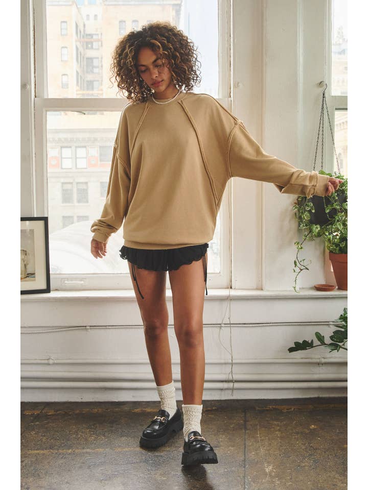 No Vacancy - Wholesale Sweatshirt - Women's - Raw edge detail french terry crewneck top1