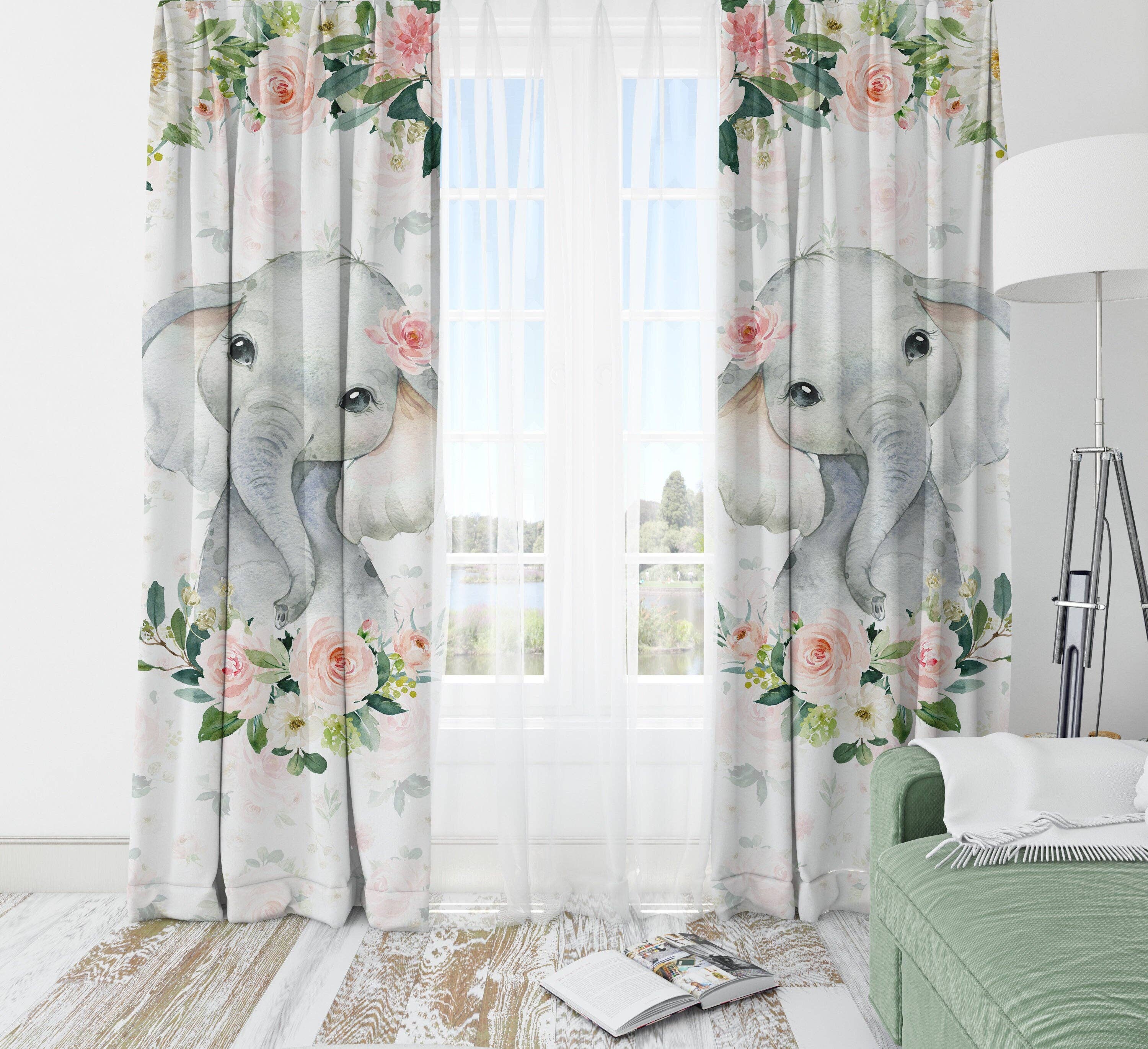 Empowering Decor – Cortina por atacado – Cortinas Opacas com Elefante e Flores em Tons de Blush0