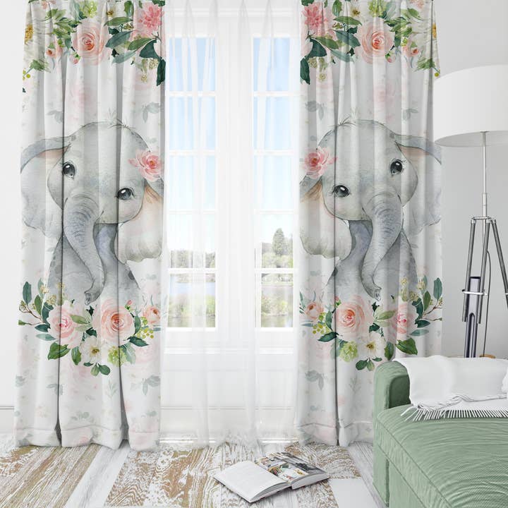 Empowering Decor – Cortina por atacado – Cortinas Opacas com Elefante e Flores em Tons de Blush0