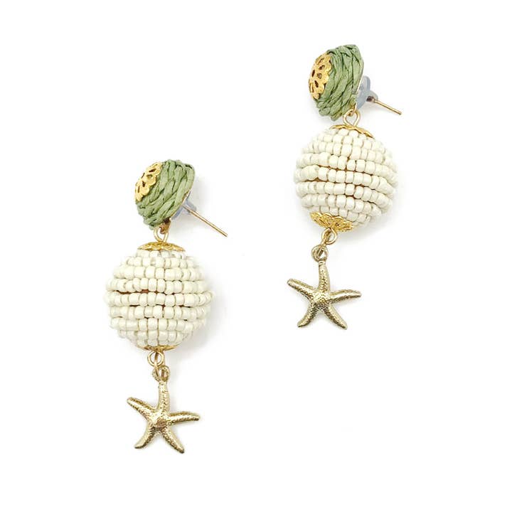 Sachi Calming Sage Collection Earrings - Sphere and Starfish for wholesale by Anju Jewelry