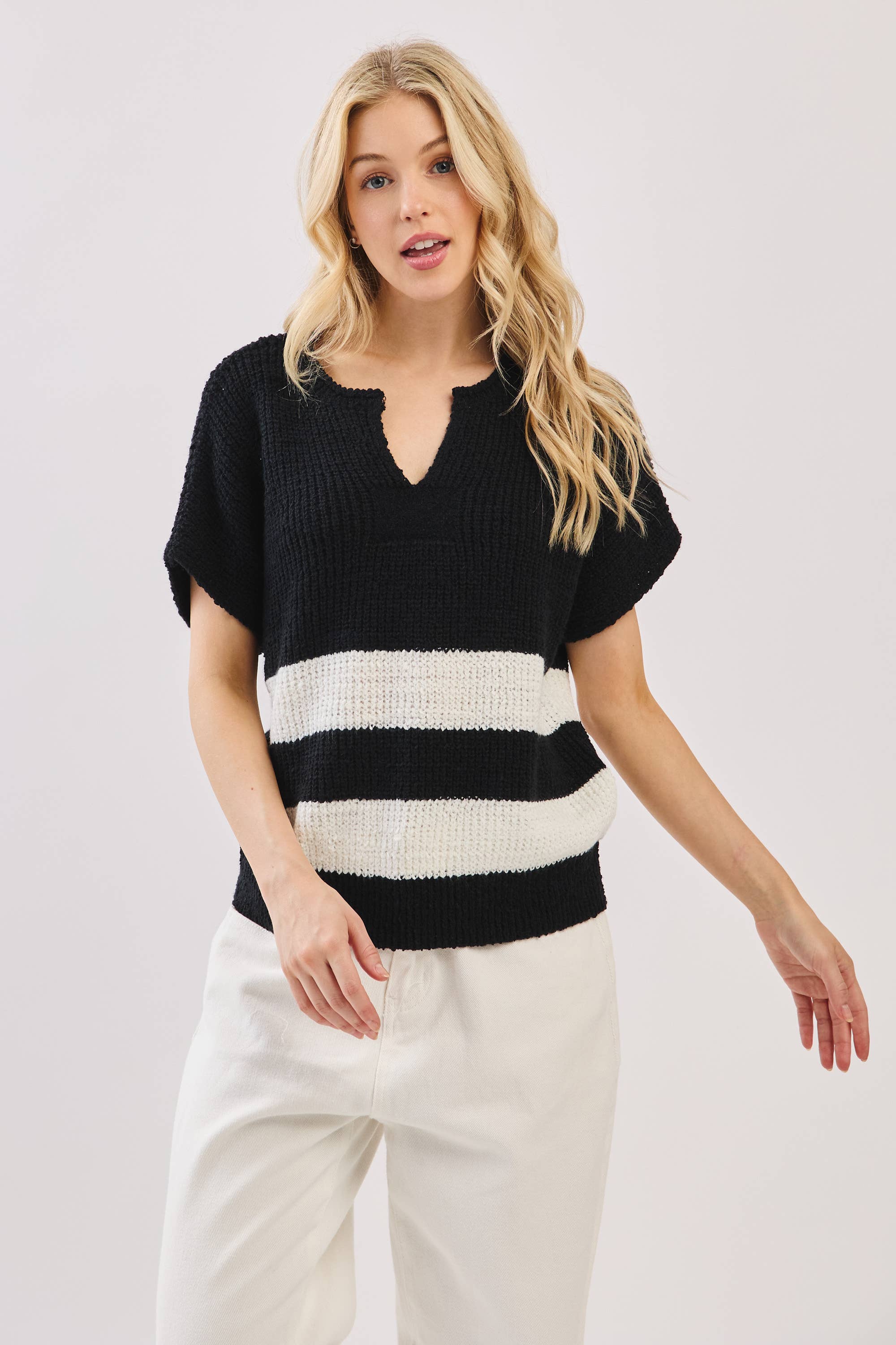 Sewn and Seen - Wholesale Knit Sweater - Women's - Stripe Knit Sleeveless Sweater16