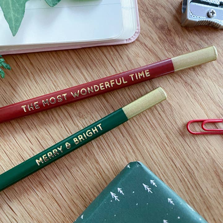 Clara and Macy - Wholesale Pencil - Set Of Two 'Merry And Bright' Christmas Pencils