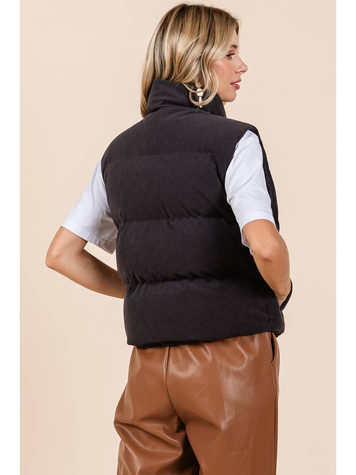 GeeGee Clothing - Wholesale Outerwear Vest - Women's - Corduroy Puffer Vest, MJ50698