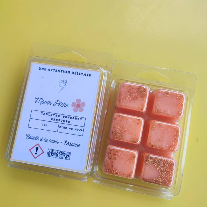Monoi peach scented fondant tablets for wholesale by Une attention délicate
