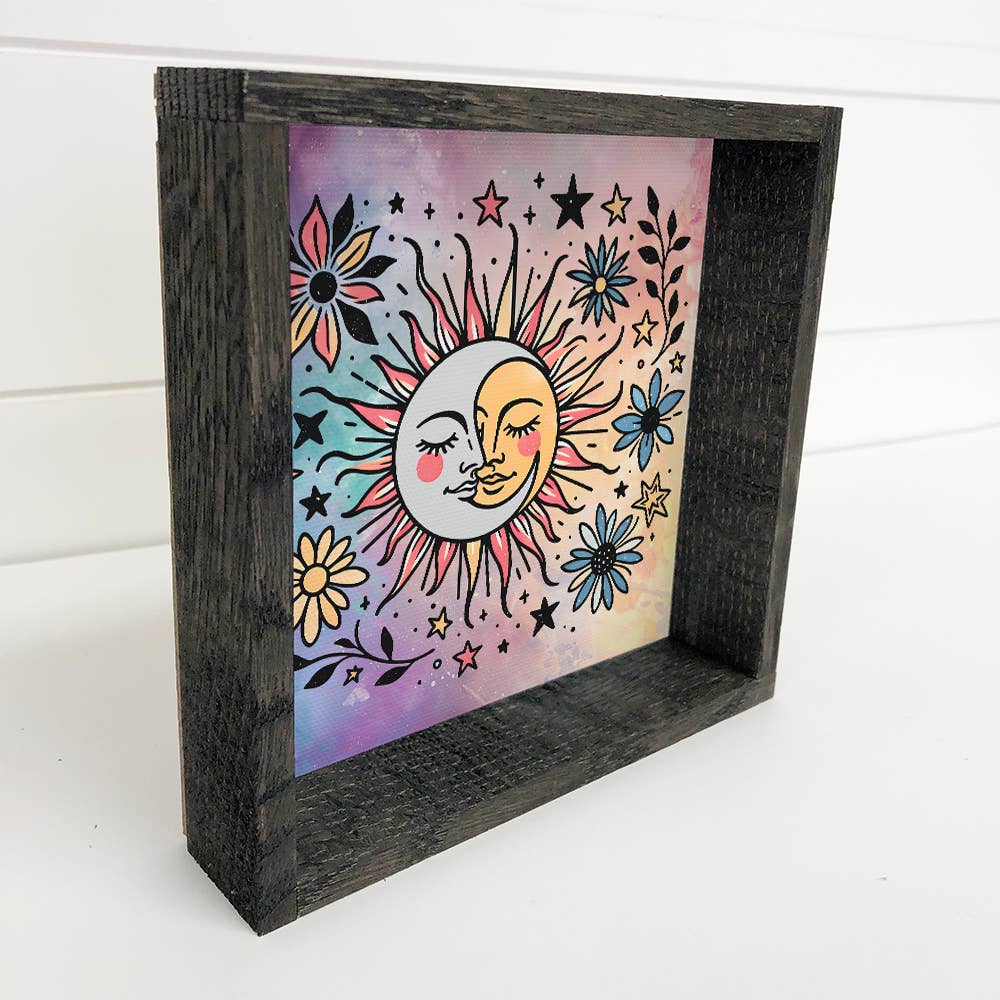 Hangout Home – wholesale Art print – Celestial Sun and Moon - Sun Moon Canvas Art - Wood Framed1