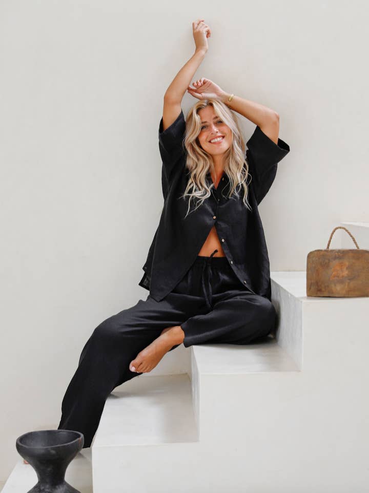 MagicLinen (We handle U.S. import procedures for you) – wholesale Sleepwear set – Women's – Linen womens pajama AVEIRA in Black1