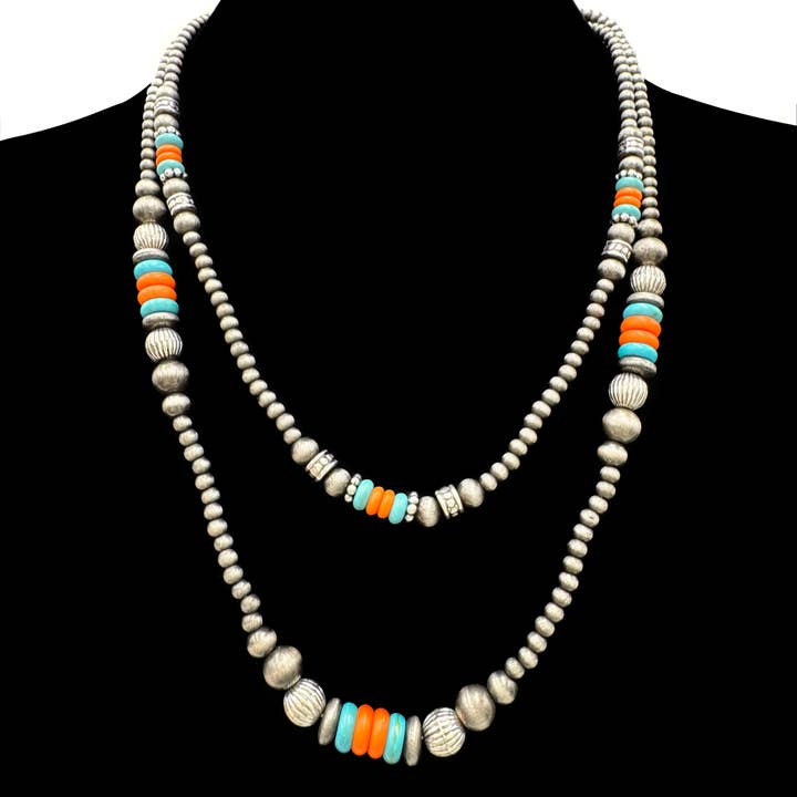 Turquoise and Orange Beads Navajo Two Strand Necklace for wholesale by Lunar Deer