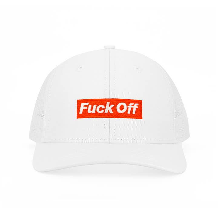 White Red Fuck Off Trucker Hat, WHT-001 for wholesale on Faire