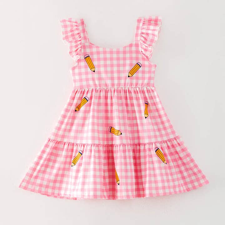 Girls Back To School Pink Plaid Pencil Dress for wholesale by Auraquise
