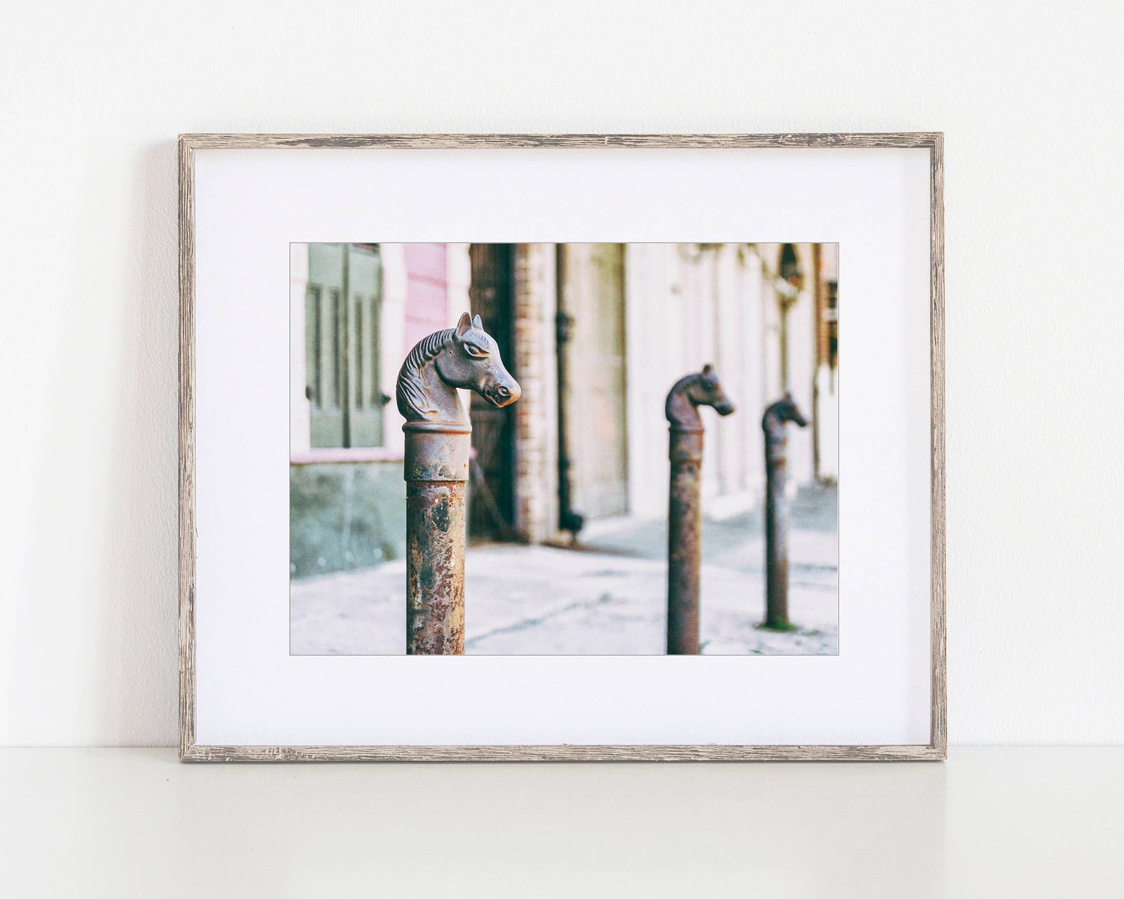 Lisa Russo Fine Art - Wholesale Art Print - New Orleans Black and White Horse Head Hitching Posts Print2