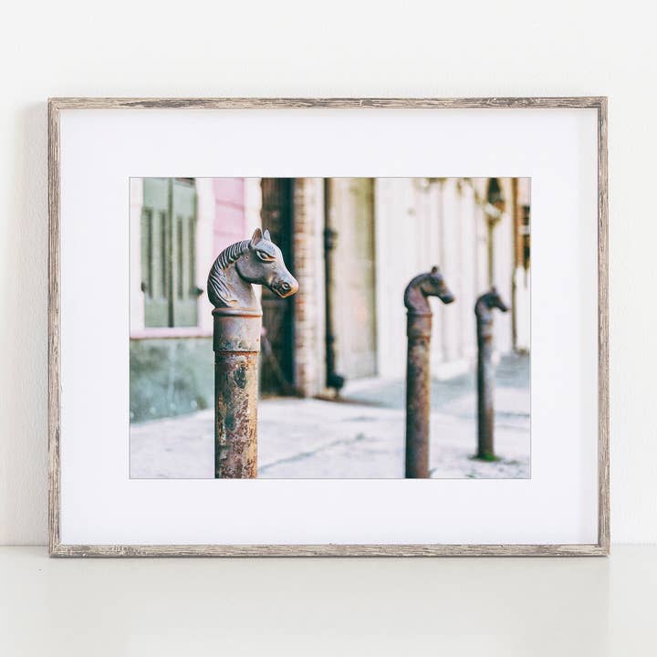 Lisa Russo Fine Art - Wholesale Art Print - New Orleans Black and White Horse Head Hitching Posts Print2