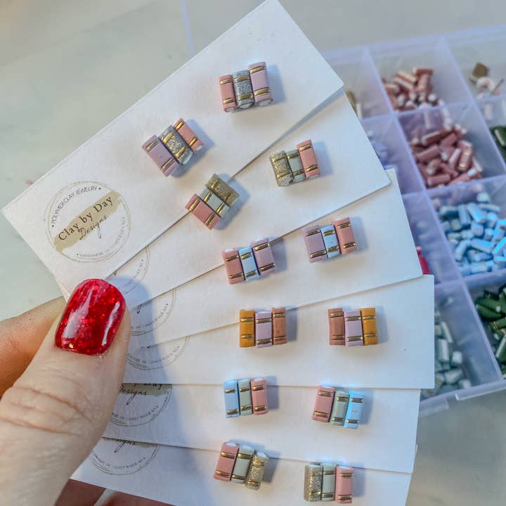 Clay by Day Designs - Wholesale Stud/Post Earrings - Book Library Stud Earrings - reading, bookish