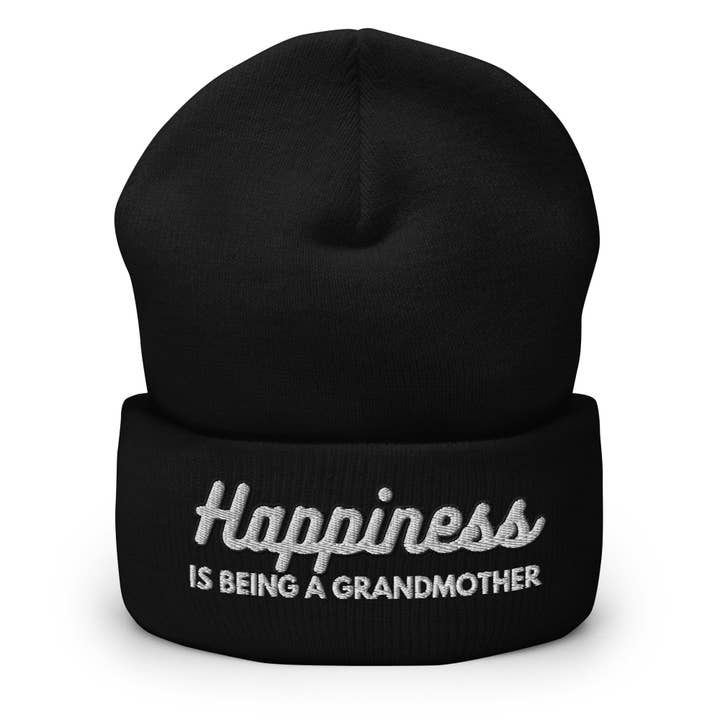 Bonnet à revers Happiness is Being a Grandmother - Meilleur bonnet pour grands-parents pour la vente par The Beanie Shop