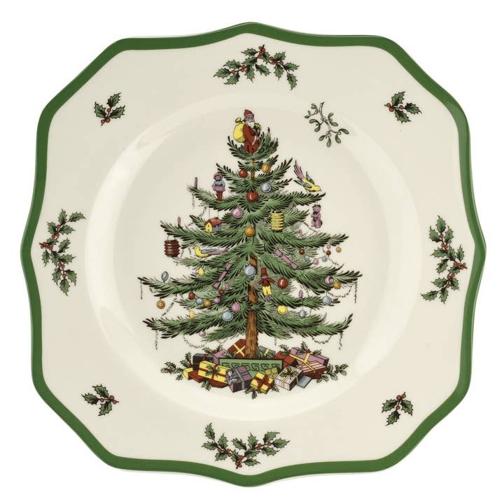 Spode Christmas Tree Sq Scalloped Dinner Plate 10.5 for wholesale by Portmeirion, Spode, Pimpernel, Nacthmann, Wrendale Designs