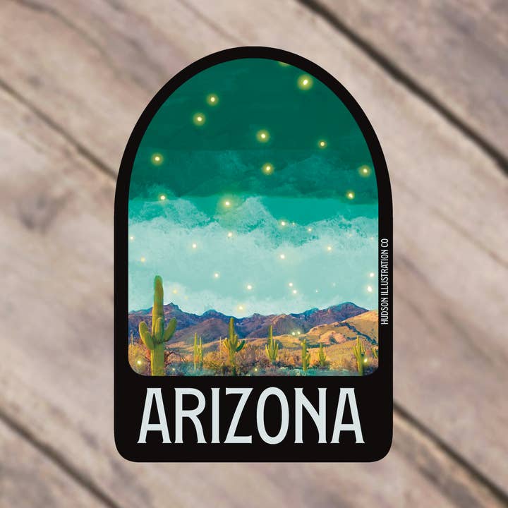 État de l'Arizona - Autocollant/Magnet/Impression/Carte postale pour la vente par Hudson Illustration Co - About Town Co