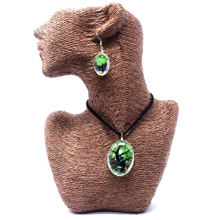 Ancient Wisdom - Wholesale Jewelry Set - Pressed Flowers - Tree of Life set - Green