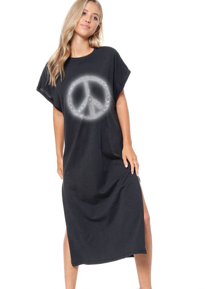 Zutter - Wholesale Dress - Women's - PUFF' Brush Peace Graphic Maxi Dress Top