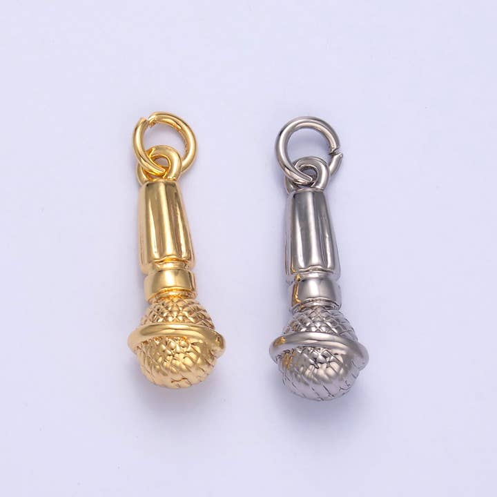 24K Gold Filled Karaoke Microphone Multidimensional 3D Charm in Gold & Silver | N024 for wholesale by Aim Eternal
